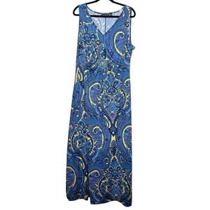 Nina Leonard Groovy Paisley Beaded V-Neck Sleeveless Maxi Dress Size XL